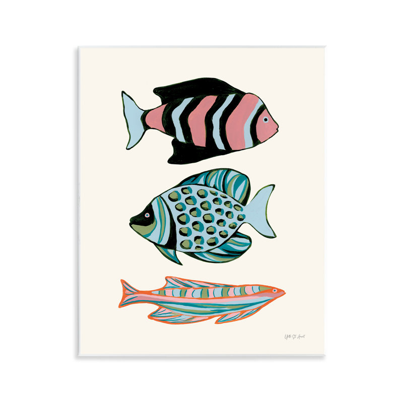 "Tropical Fish Trio", art mural sur bois par Yvette St. Amant