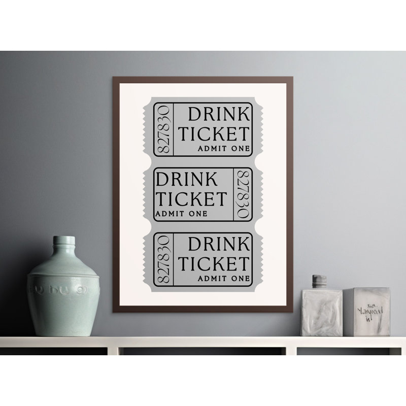 Drink Ticket Wall Art, Printable Bar Decor, Admit One Sign, Minimalist Art Print, Framed, Event Decoration, Ticket Design