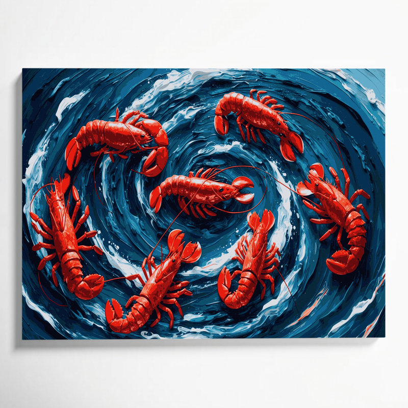 Art mural sur toile, "Nautical Lobsters", H 11 po x l 14 po