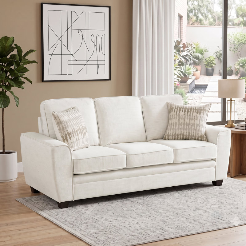 Canapé en tissu d'ameublement en chenille avec dossier réversible 83 po Manasa, Chenille beige