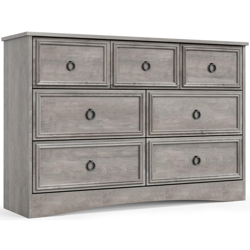 Breakwater Bay 7 Drawer Dresser, Dressers For Bedroom, Easy Pulls Handle, Textured Borders ,for Living Room, Hallway, Gray