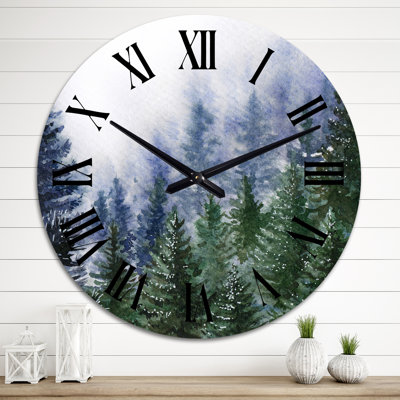 Nature Forest In Fog Scene - Country wall clock