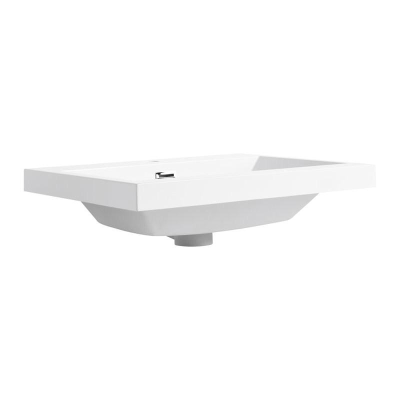 Lavabo 24 po en résine pour salle de bain, blanc brillant, présentant un lavabo d'aspect moderne et durable, élégance, durabilité et design