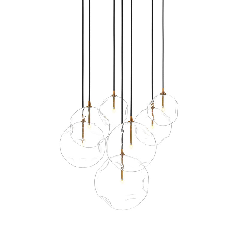 Cluster 7 - Light Chandelier, Clear Asymerical, Heritage Bronze Brass