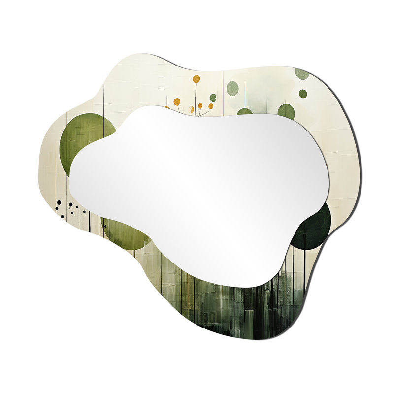 Vert beige moderne scandinave Serenade I - miroir décoratif nuage scandinave, miroir mural asymétrique scandinave, impression d'art en métal