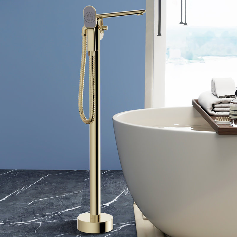 Single Handle Floor Mounted Clawfoot Tub Faucet with Handshower, Champagne Gold