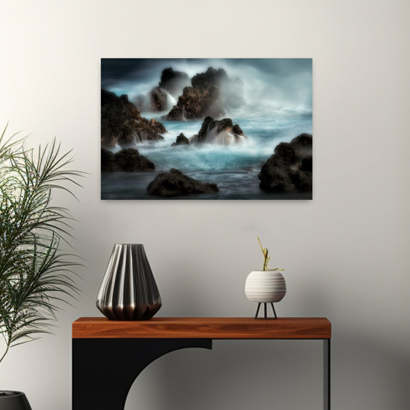 Vagues de pierres, art dramatique abstrait contemporain, océan, H 16 po x l 24 po