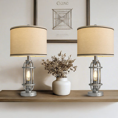 23.75" Industrial Style Touch Table Lamp With Usb Charging,for Living,office,hallway Including Bulb