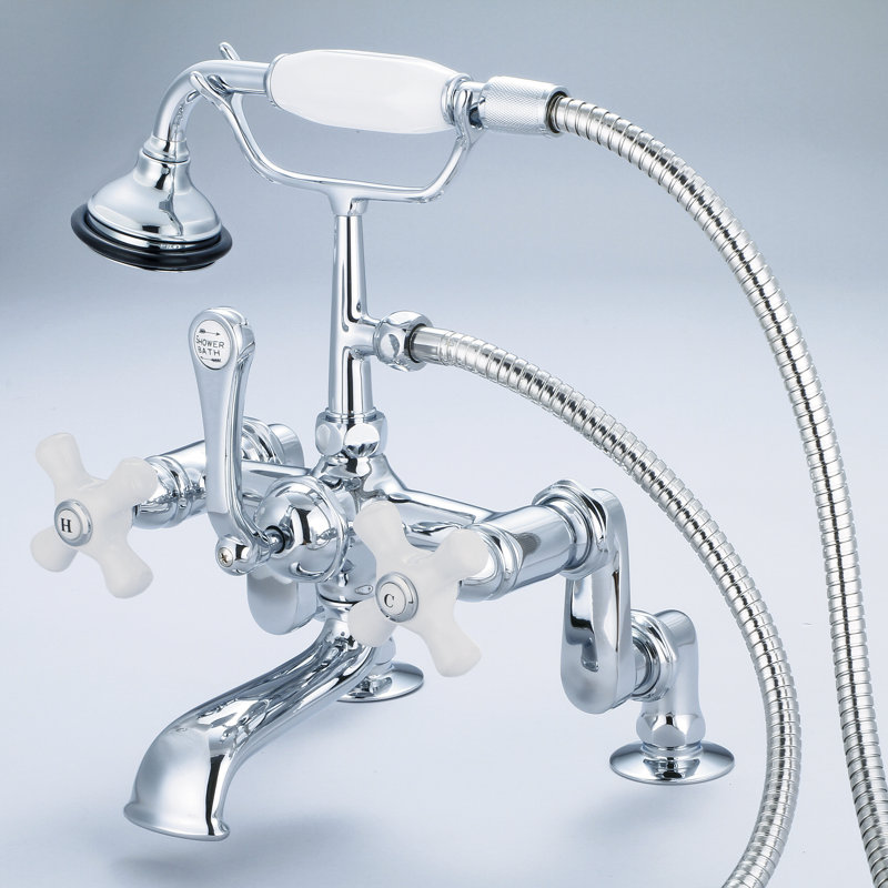 Stonington Deck Tub Filler, Porcelain Cross Handles, Polished Nickel