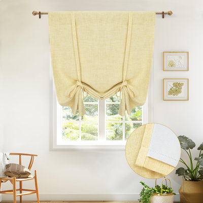 Antonino Linen Textured Blackout Tie Up Curtains Double Layer Thermal Insulated Lined Balloon Roman Shade