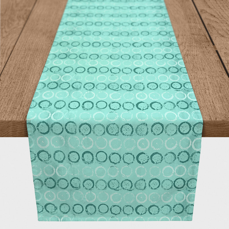 Mcintosh Geometric Table Runner, 72" L x 16" W, Teal, Ocean Scallops