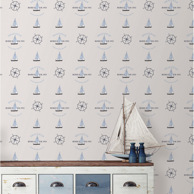 Nautical theme 10m x 53cm Matte Wallpaper Roll, Greige