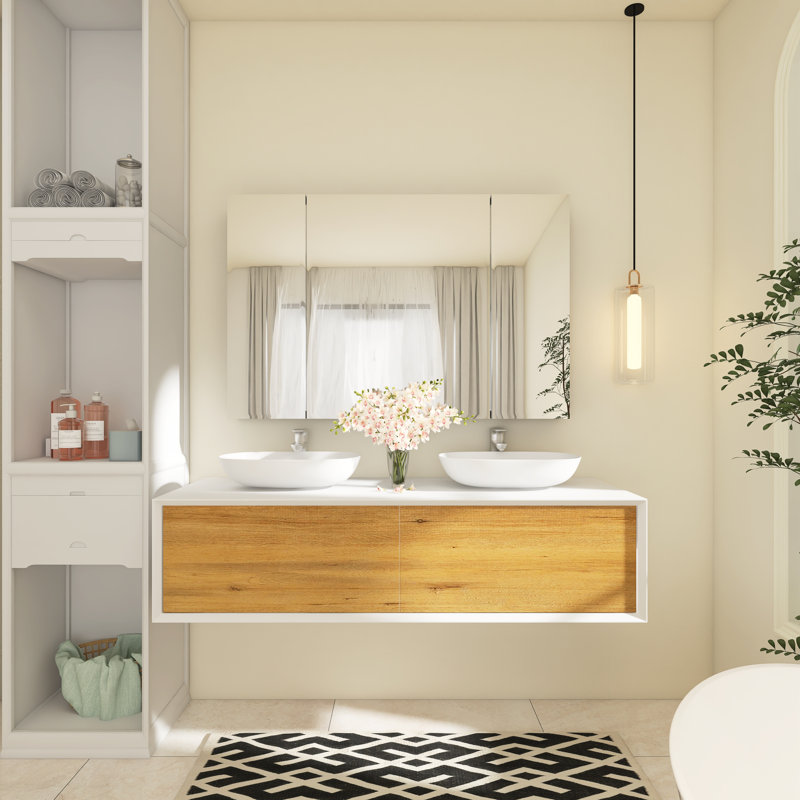 Ensemble de meuble-lavabo double 63 po avec surface solide Shanen