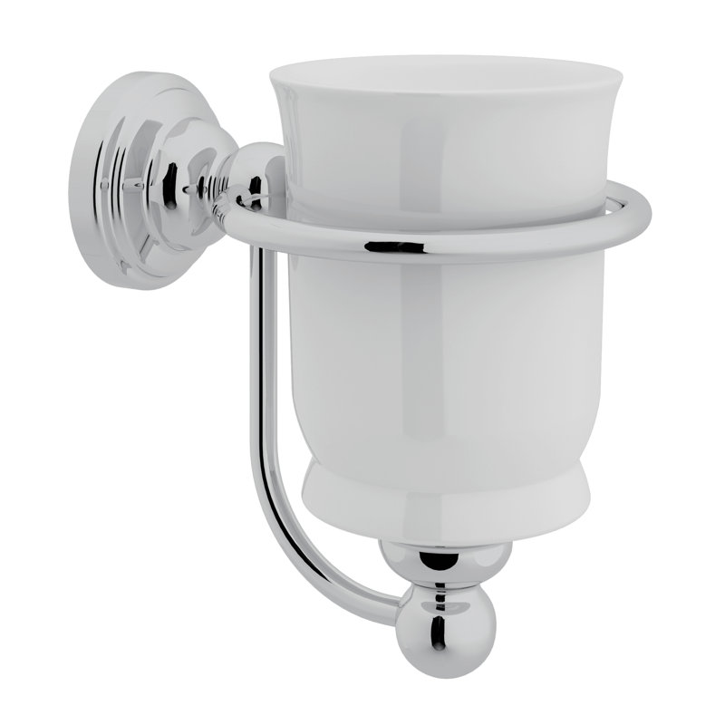 Edwardian Wall Mount Porcelain Tumbler Holder, Polished Chrome