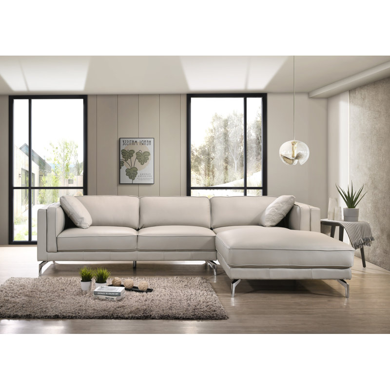 Upholstered L-Shaped Sectional, Light Gray , Left Hand Facing