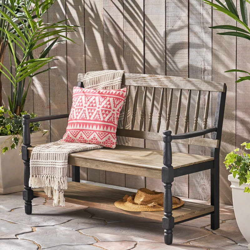 Banc avec tablette en bois, banc gris et noir, étagère de rangement efficace