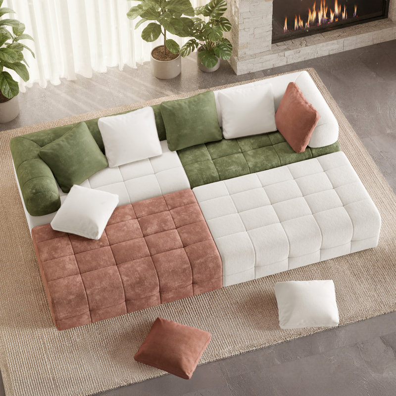 8-Seater Contemporary Chenille Upholstered Boneless Oversized Colorblock Modular Sofa With High-Resilience Compressed Foam