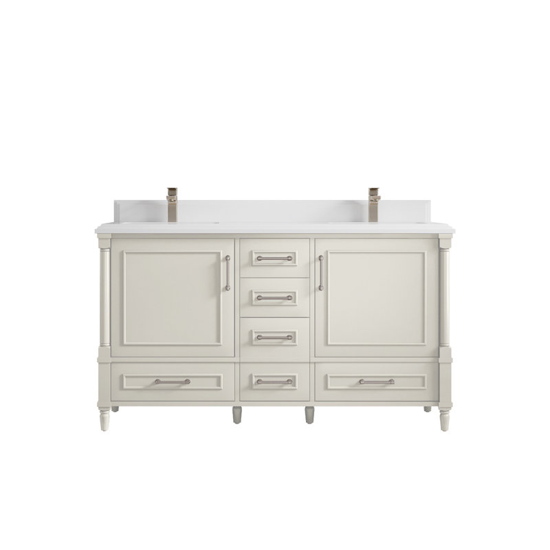 Meuble-lavabo double 60 po avec comptoir Aberdeen, Blanc