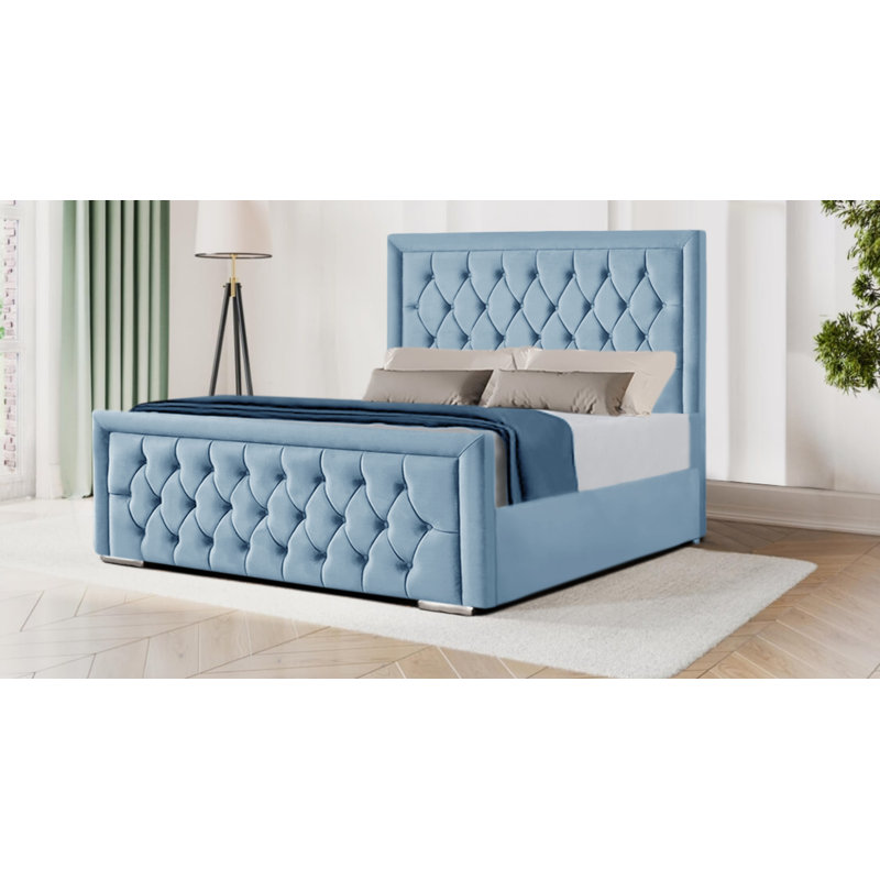 Brentley Upholstered Bed, Sky Blue, Double (135 x 190 cm)
