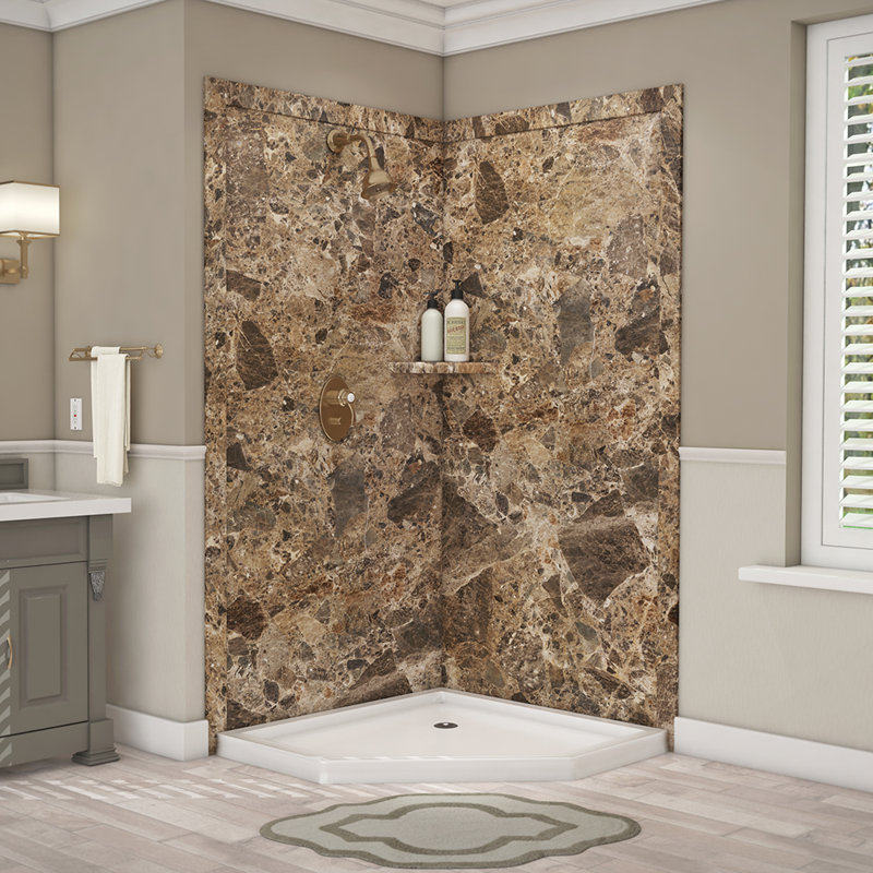 FlexStone Splendor 40"W x 40"D x 80"H Corner Shower Surround in Breccia Paradiso, Breccia Paradiso