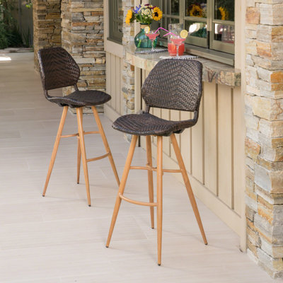 Tabourets de bar brun en rotin durable de style Mid-Century