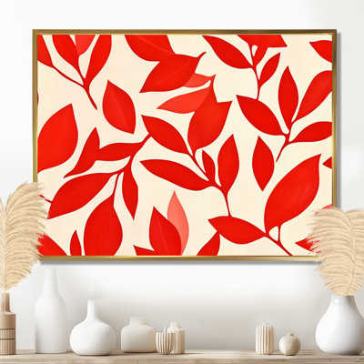 Art mural feuille rouge, toile de collage botanique, collage de feuilles rouges, collage nautique calme