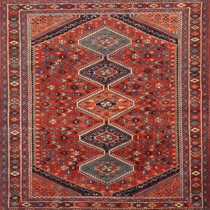 Tapis traditionnel beige / gris / rouge, Carré 4 pi