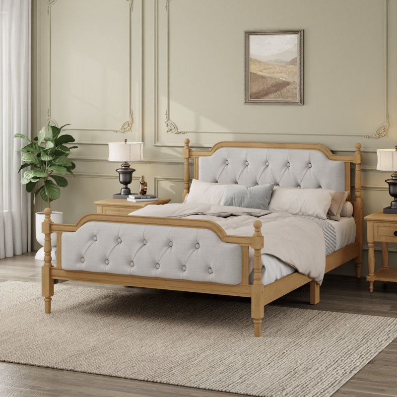 Cadre de lit en bois pour très grand lit avec tête de lit, structure de lit tapissier de couleur noyer, bois massif fiable