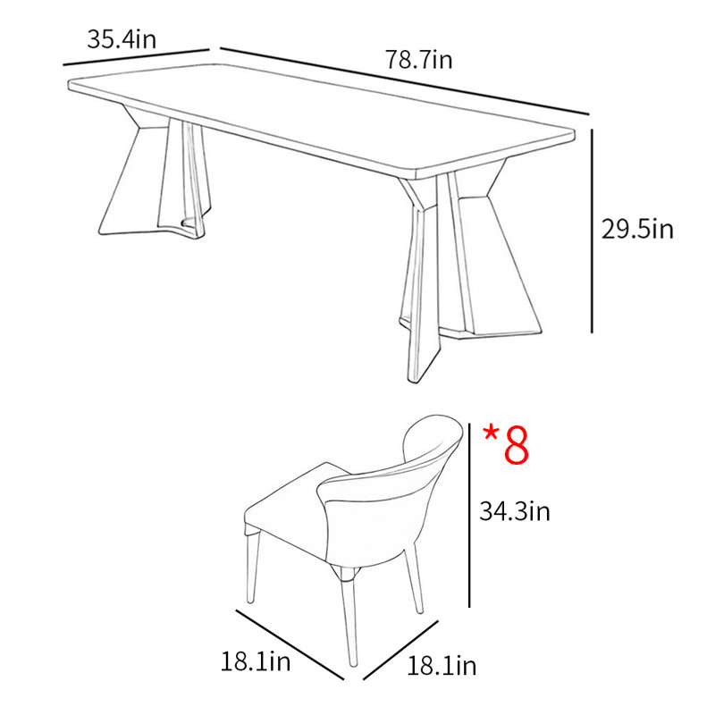 Ensemble de table de salle à manger de luxe italien moderne et lumineux, H 29,5 po x L 78,7 po x l 35,4 po