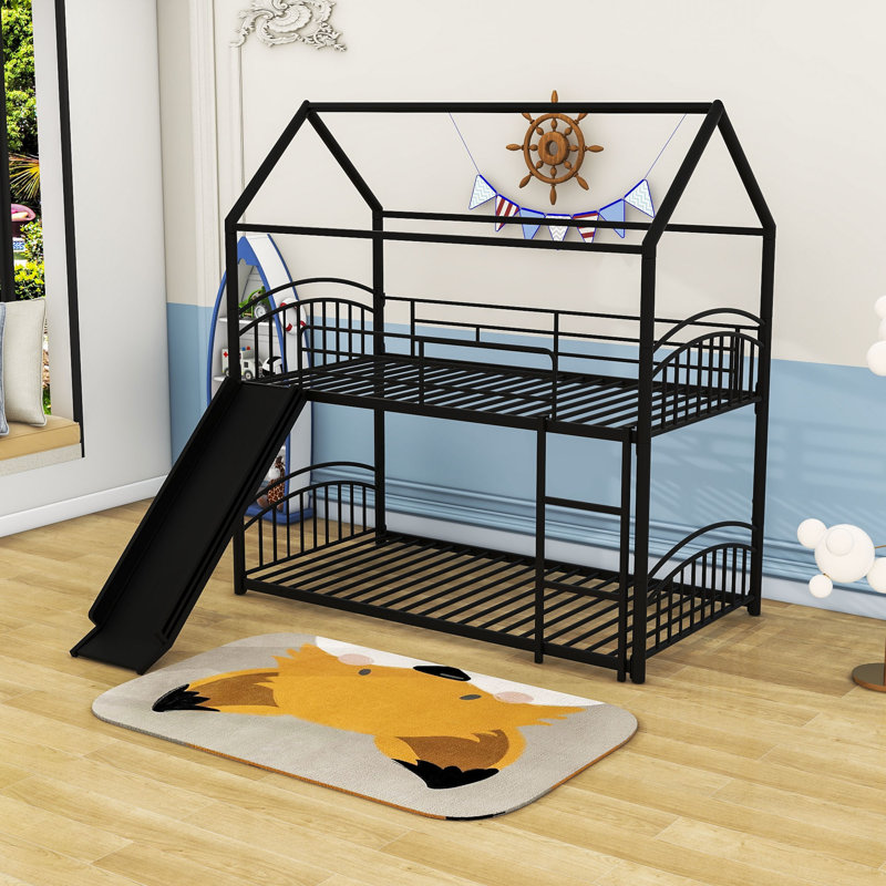 Barrelville Kids Twin Over Twin Bunk Bed, Black