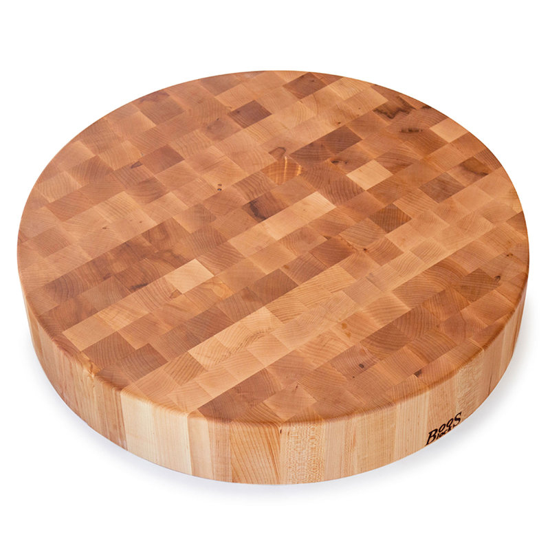 Large Round Maple End Grain Wood Chopping Board, 18 x 3 inches