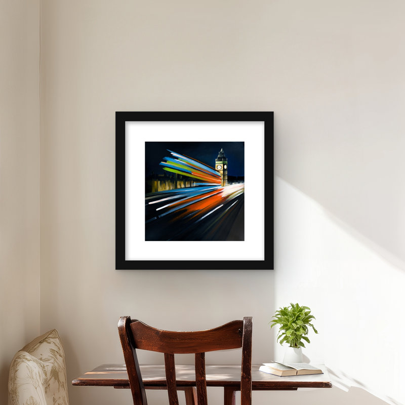 «London Bus with Long Exposure» - Reproduction de villes contemporaines, H 16 po x l 16 po, Noir