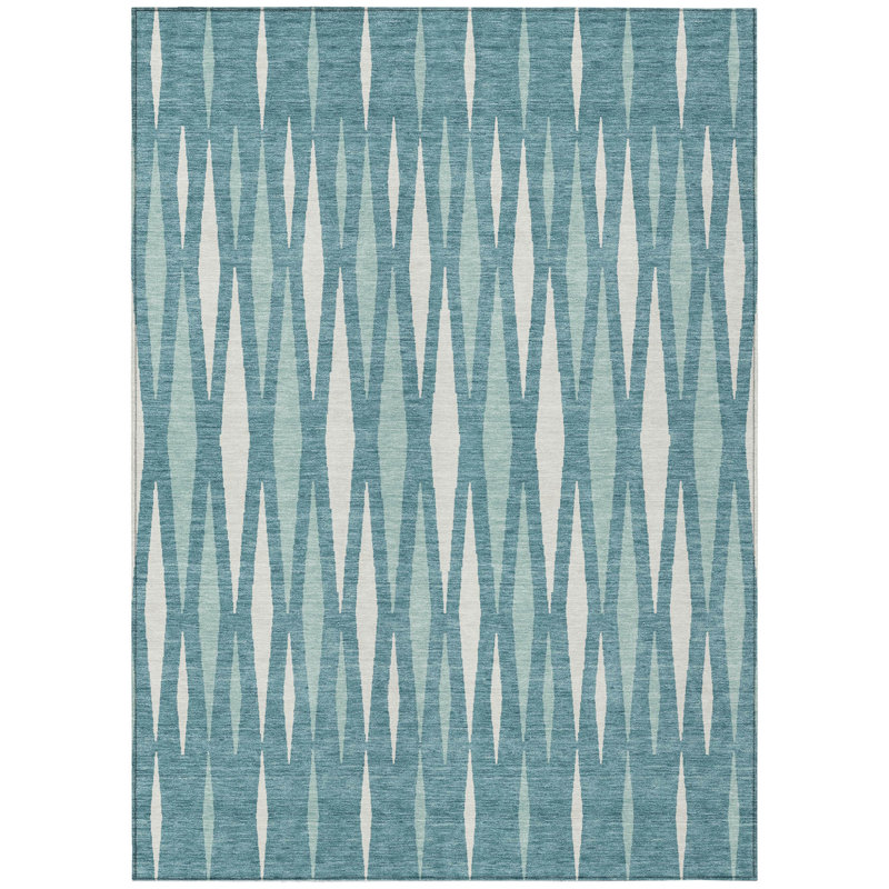 Tapis extérieur bleu sarcelle et ivoire lavable 3 pi x 5 pi bleu sarcelle et ivoire