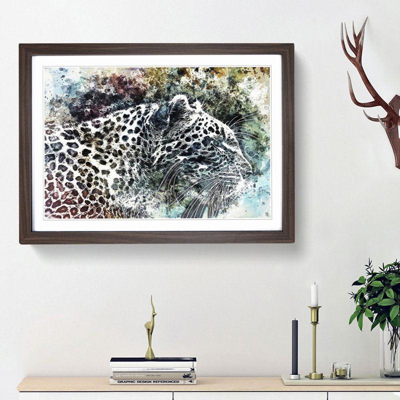 Leopard in Abstract - Picture Frame Painting Print, Walnut Framed, 62cm H x 87cm W x 2cm D