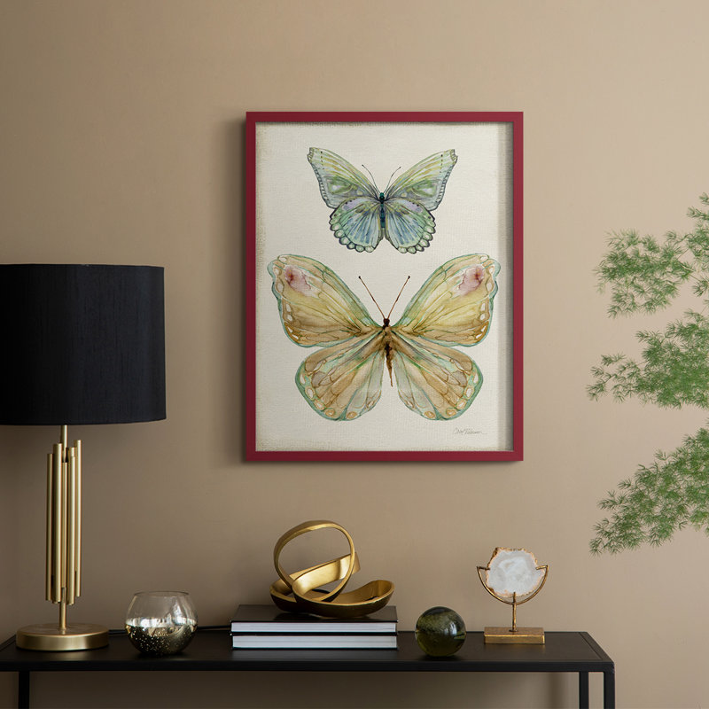 «Botanical Butterfly II», reproduction encadrée - bois massif, Rouge, H 30 po x l 24 po