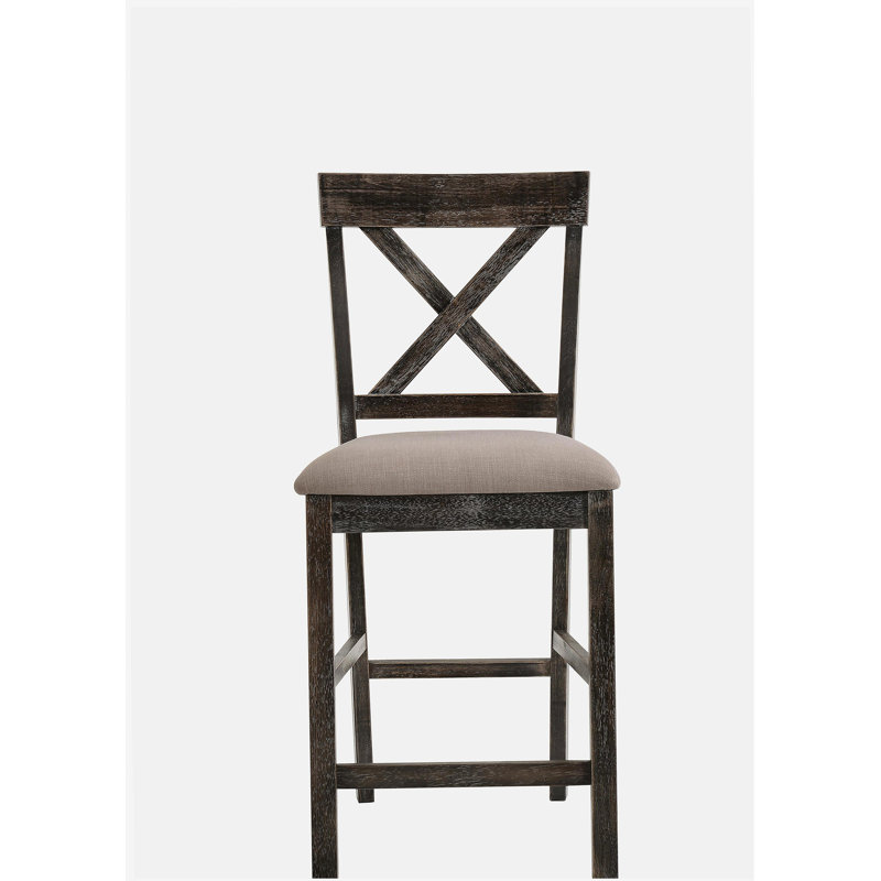 Tabouret de bar Martha II en lin beige et gris patiné (ensemble de 2 pièces)