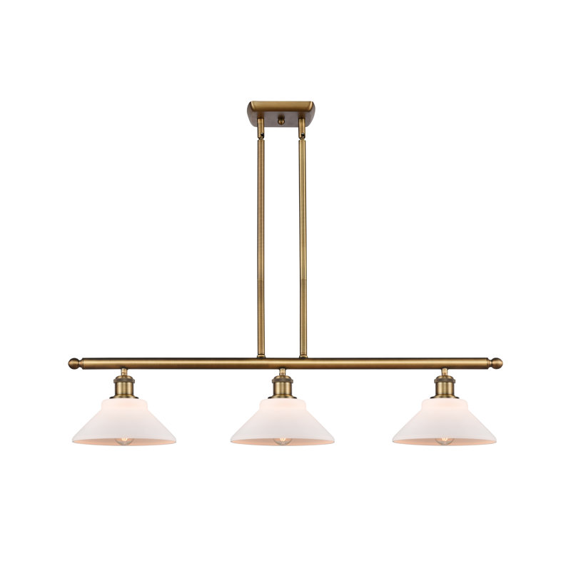 Luminaire suspendu linéaire à 3 lumières pour îlot de cuisine Newton St Loe, Ampoule non incluse, Laiton brossé, Blanc mat