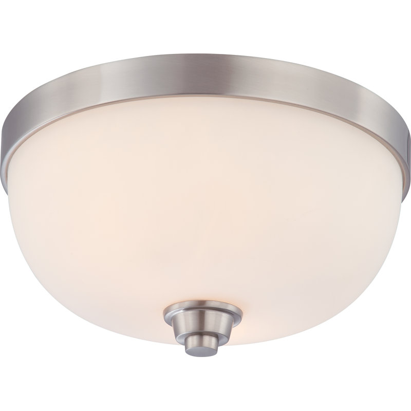 Crafton Glass Flush Mount, 7" H x 13" W / Brushed Nickel / Satin White