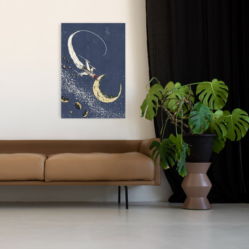 «Spaceship Lunar Adventure Retro Vintage Abstract Landscape Nature», reproduction d'art mural, 48" H x 32" W