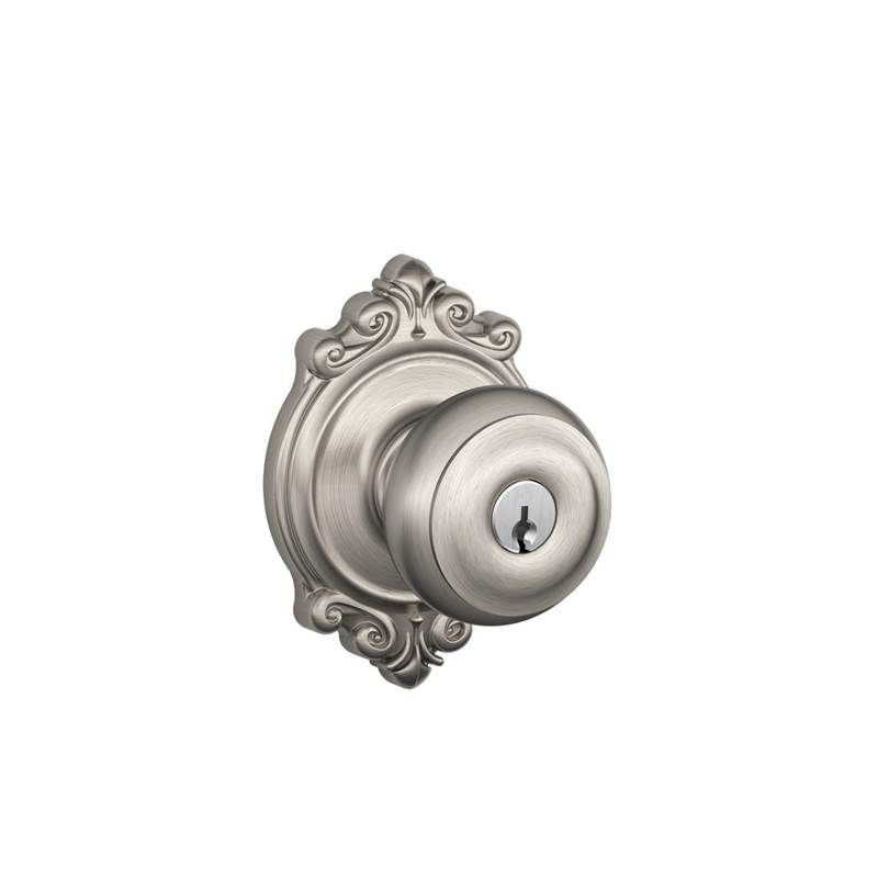 Georgian Knob with Brookshire Trim Keyed Entry Lock, Satin Nickel, Yes, Keyed Different