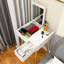 Coiffeuse de maquillage avec miroir rabattable et 2 tiroirs, petite commode de rangement pour bureau