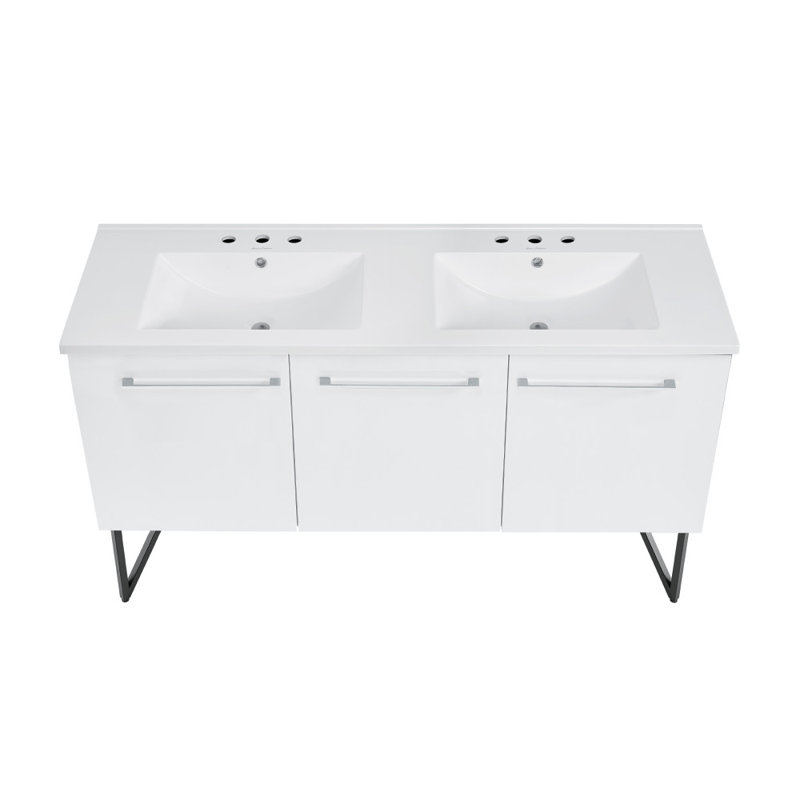 Ensemble de meuble-lavabo double 60 po, 2 portes, 1 tiroir et 1 tiroir Annécy, Blanc, 3