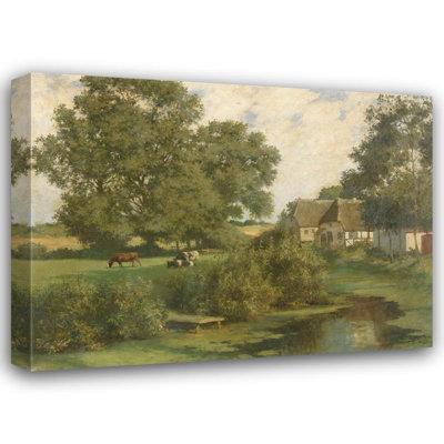 "Paysage nord-allemand avec des vaches et des maisons en chaume" par Hermann Seeger - Art mural sur toile tendue avec châssis