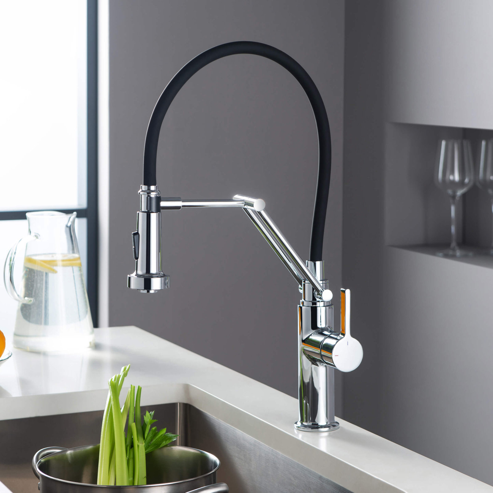 Engel Single Handle Pull Down Kitchen Faucet, Chrome