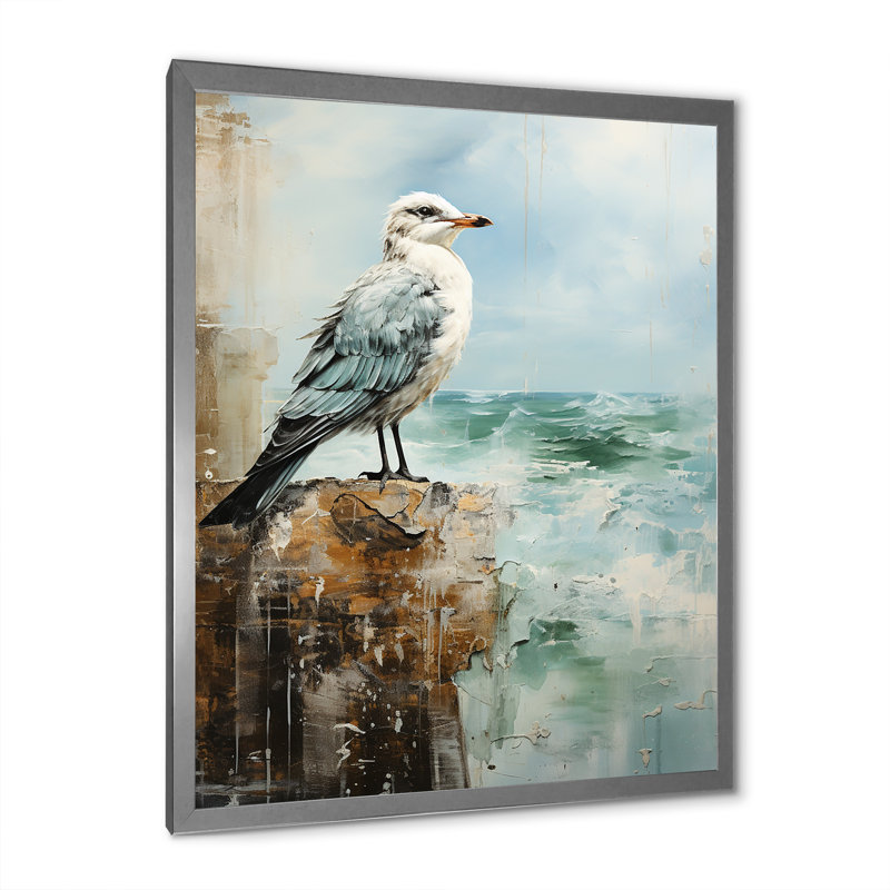 «Coastal Seabird - Coastal Beach Sand», art mural sur toile, H 44 po x l 34 po x P 1,5 po, Cadre photo argenté