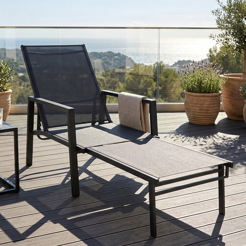 Outsunny Sun Loungers Retractable Footrest 5-Position, Black