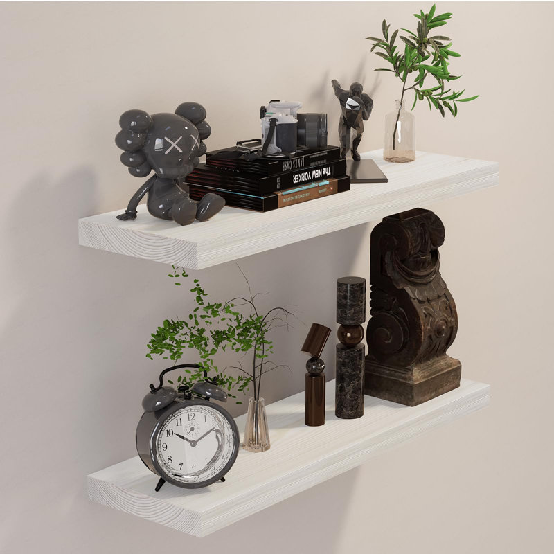 Solid Wood Floating Shelves，Rustic Wooden Wall Shelves, 1.25" H x 24" W x 6.7" D, White