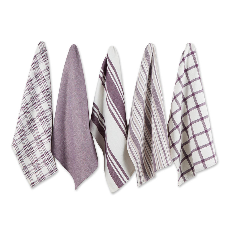 Cotton Stripe Jacquard Tea Towel Kitchen Towel, Eggplant