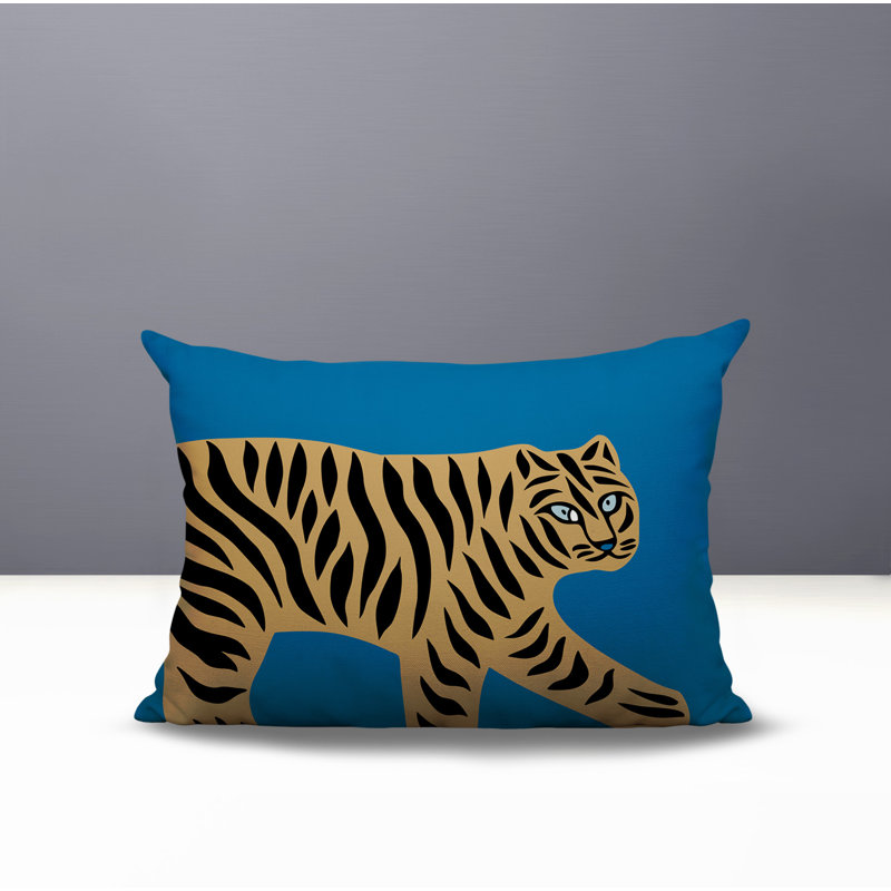 Oreiller rectangulaire intérieur / extérieur Gigi Tiger, Turquoise, H 20 po x l 14 po