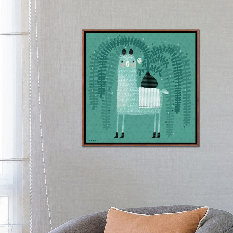 «Llama - Plant» par Terry Runyan - impression d'art graphique, H 26 po x l 26 po x P 1,5 po, Sans mat